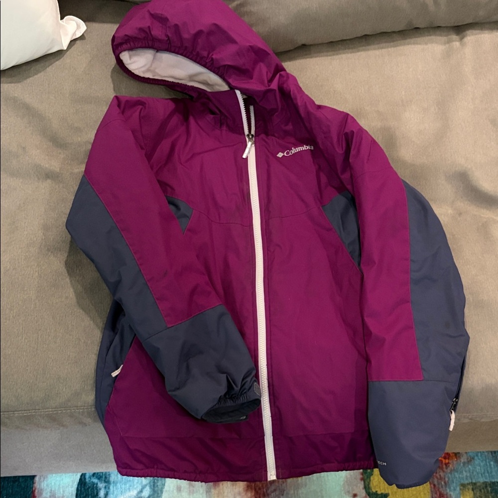 Columbia Omni Tech insulated rain jacket Kids sz XL Purple / Grey